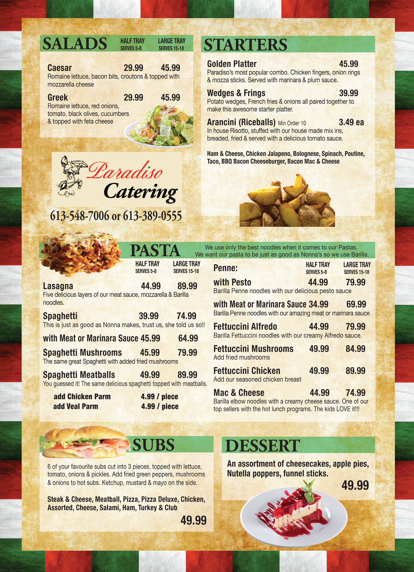Paradiso Pizza & Subs - Catering Menu