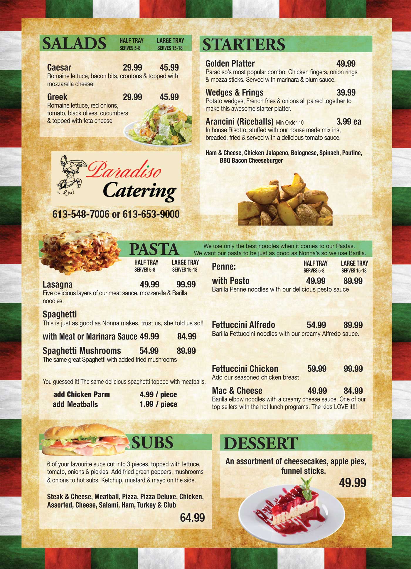 Paradiso Pizza & Subs - Catering Menu